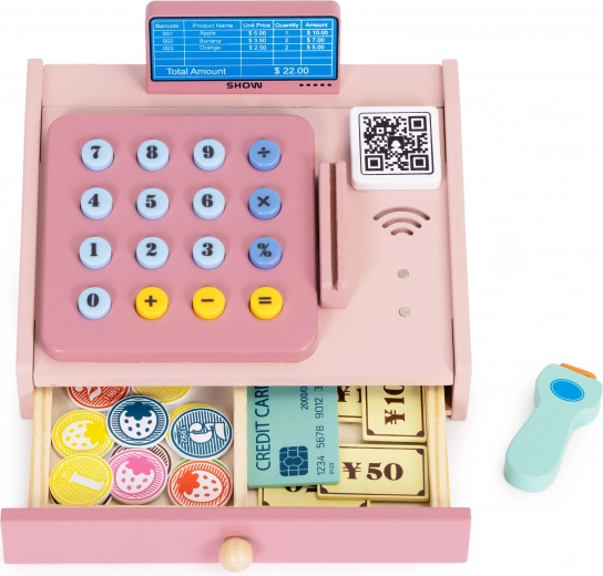 Öffnende Schublade und Holzgeld