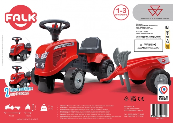 Rutschtraktor Massey Ferguson rot mit Lenkrad und Anhänger