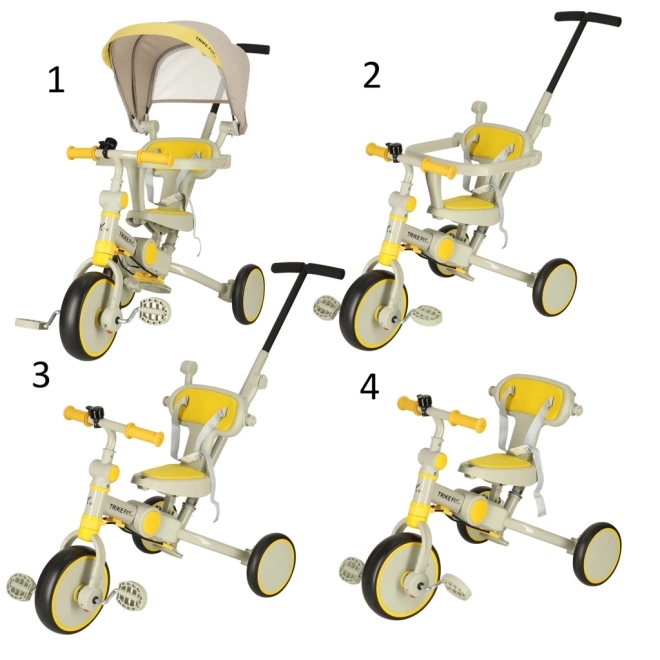 Multifunktionales Dreirad Trike Fix V4 Gelb-Schwarz mit Dach – Gelb-Grau