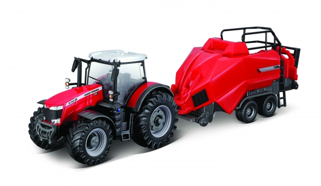 Bburago Farmtraktor Massey Ferguson mit Ballenpresse