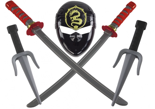 Ninja Krieger Set mit Maske, Schwertern und Dolchen