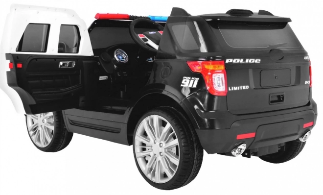 Polizeibatterie-SUV für Kinder + Sirenen + Lichter + Megafon + Fernbedienung + langsamer Start + EVA + Aufkleber