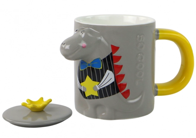 Keramiktasse mit Deckel im Dinosaurier-Design