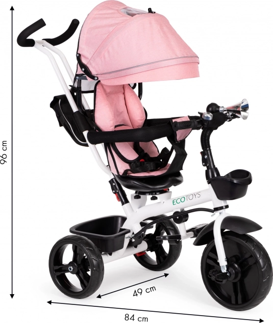 Dreirad Kinderwagen mit 360° Drehbarer Sitz Pink