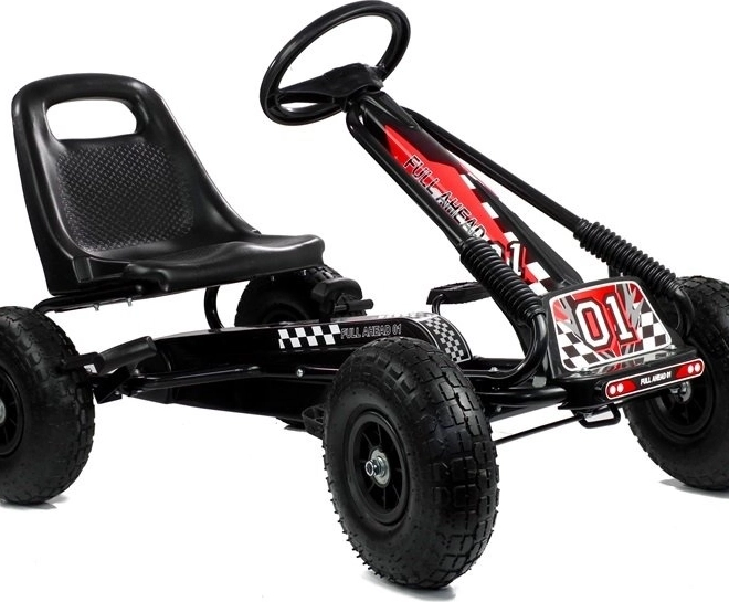 Tret-Gokart mit Luftreifen + Aufblasbare Reifen + Verstellbarer Sitz – Schwarz