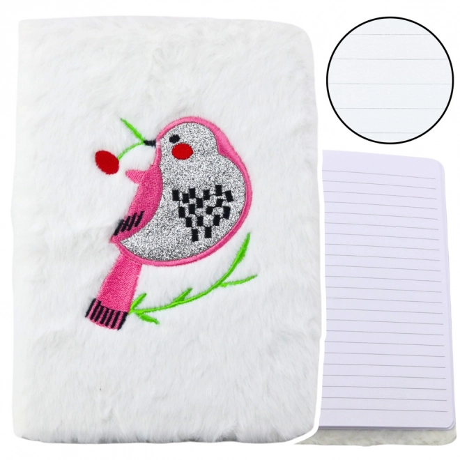 Plüsch-Tagebuch mit Vogel und Glitzer