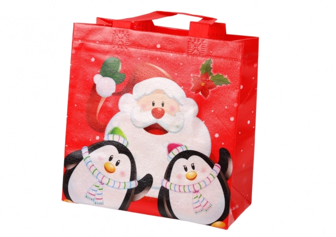 Geschenktasche Weihnachten mit Weihnachtsmann und Pinguinen Rot