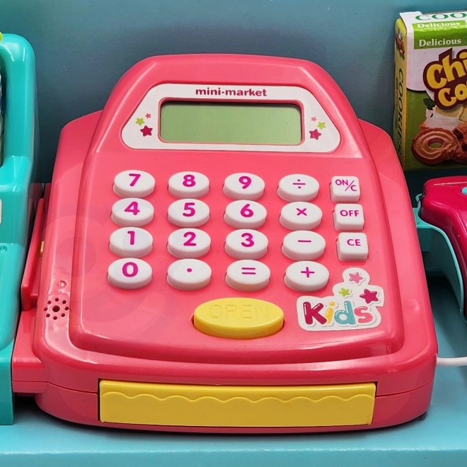 WOOPIE Kinderkasse mit Regal und Zubehör rosa