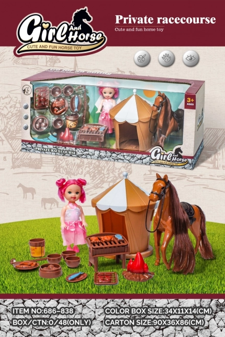 Spielset Pferd und Puppe mit Zubehör