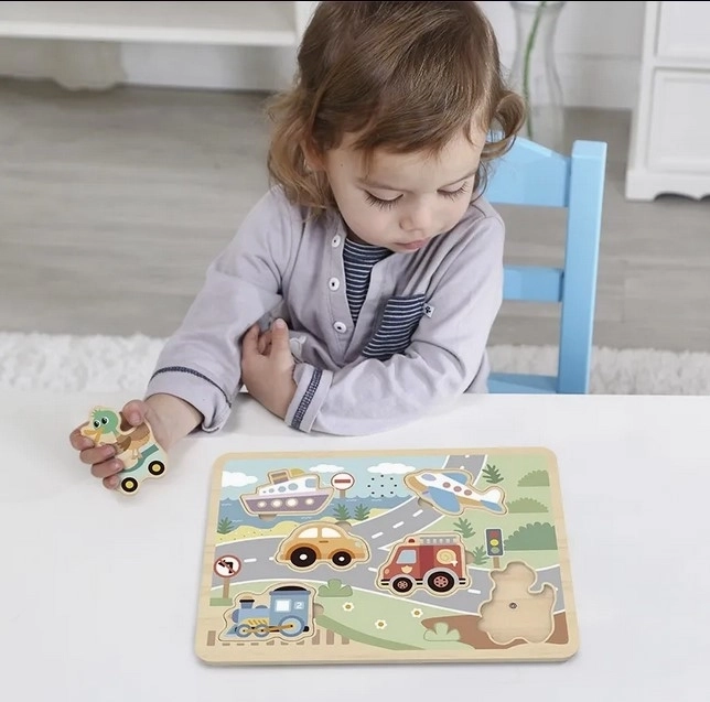 Tooky Toy Holz-Interaktives-Puzzle Fahrzeuge