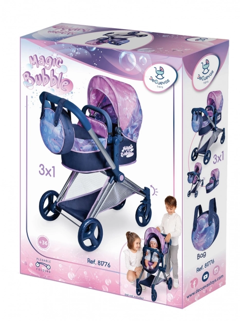 Decuevas Faltbarer 3-in-1 Puppenwagen mit Tasche Magic Bubble 2024