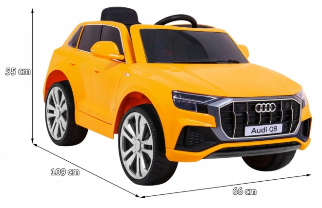 Audi Q8 Kinderwagen Gelb + Fernbedienung + EVA + Langsamer Start + MP3 USB + LED-Leuchte