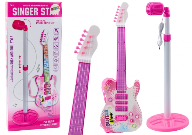 Elektrische Gitarre mit Mikrofonständer - Rosa