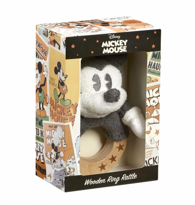 Holz- und Plüsch-Rassel Mickey Mouse