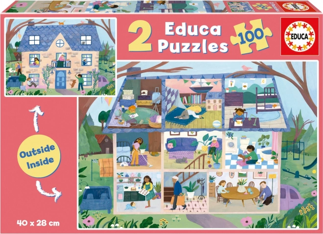 Educa Puzzle Innen draußen Haus 2x100 Teile