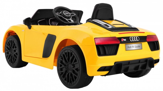 Audi R8 Spyder Batteriepack Gelb + Fernbedienung + EVA + Langsamer Start + MP3-Radio + LED-Diode