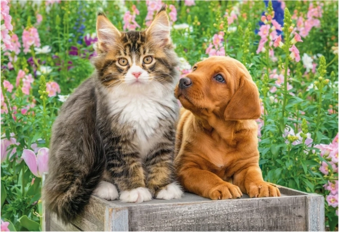 Dino Puzzle Hund und Katze im Garten - 2x48 Teile