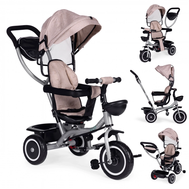 2-in-1 Dreirad-Kinderwagen mit drehbarem Sitz und faltbarem Verdeck in Beige