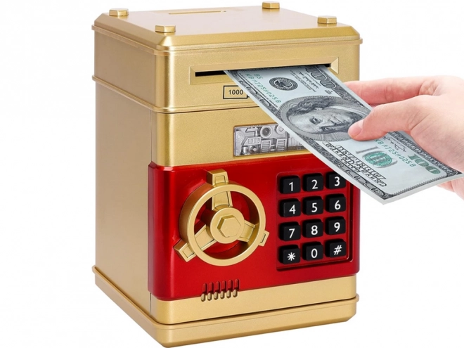 Goldene interaktive Sparschwein-Safe mit Banknoten und PIN-Code