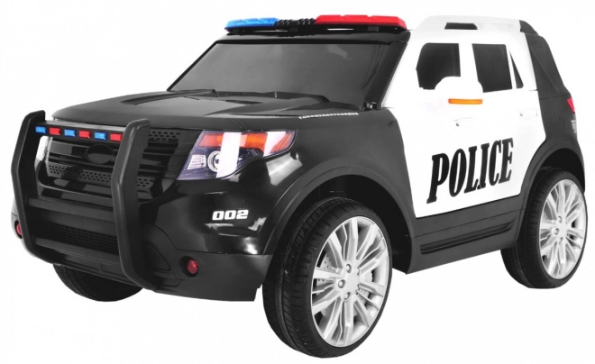 Polizeibatterie-SUV für Kinder + Sirenen + Lichter + Megafon + Fernbedienung + langsamer Start + EVA + Aufkleber