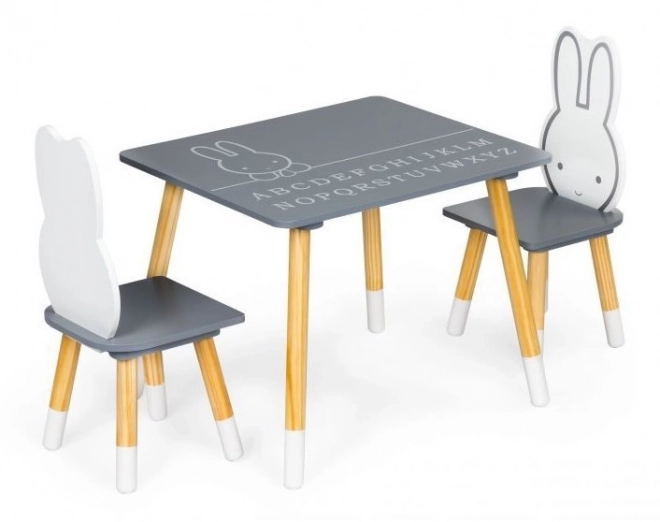 Ecotoys Kinder Holztisch mit Zwei Stühlen Hase