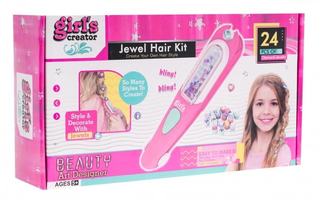 Zubehörset zur Haarstyling für Kinder 5+ Haarsträhnenmaschine + Schmuck + Haarspangen + Kreatives Spiel