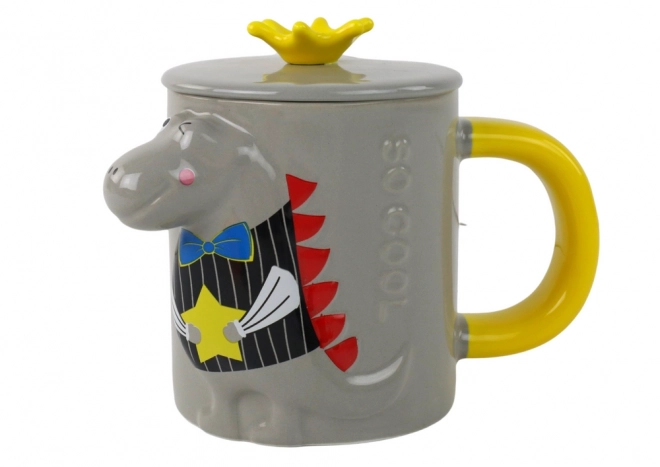 Keramiktasse mit Deckel im Dinosaurier-Design