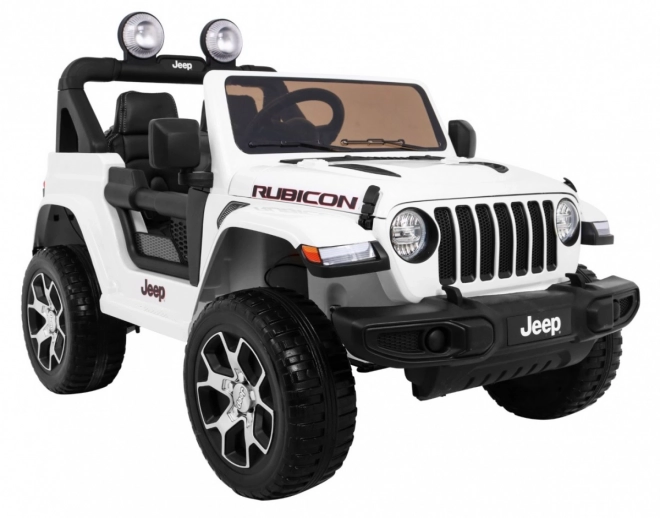 Jeep Wrangler Rubicon Batterie für Kinder Weiß + Fernbedienung + MP3-Radio LED + EVA-Räder