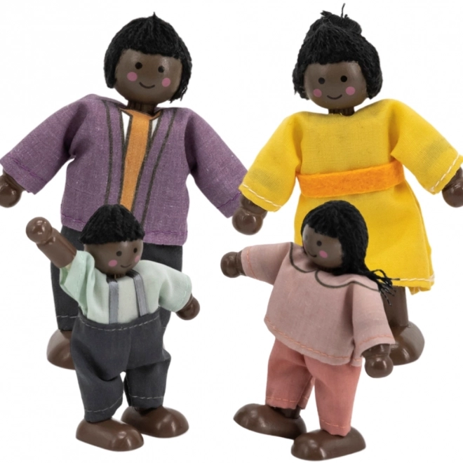 Viga Holzpuppen-Set mit Stoffkleidung, 4-teilig, dunkelhäutig