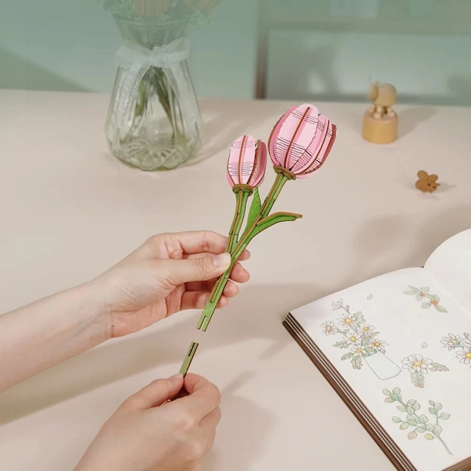 3D Holzpuzzle Rosa Tulpe