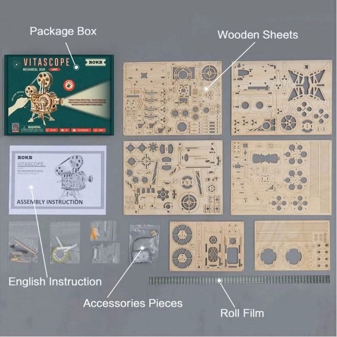 Rokr 3D Holzpuzzle Mechanischer Filmprojektor