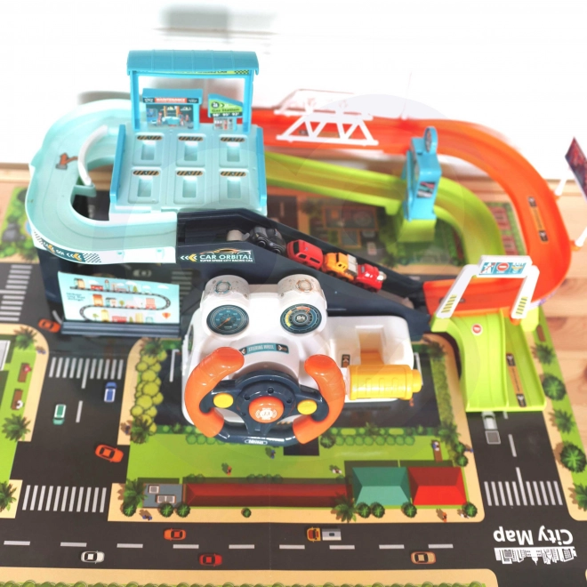 Woopie Parkgarage mit Interaktivem Lenkrad und 4 Autos