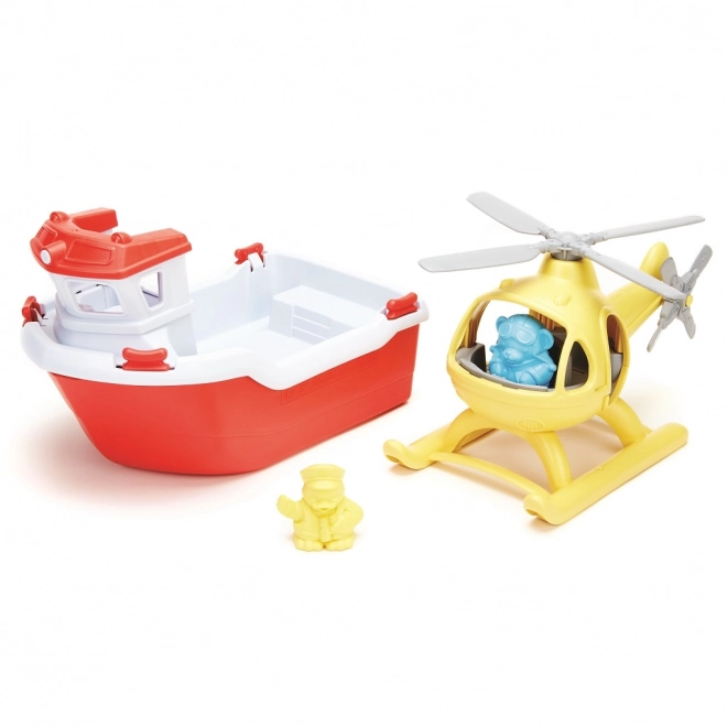 Green Toys Rettungsschiff mit Hubschrauber