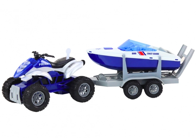 Polizei Quad mit Anhänger und Boot