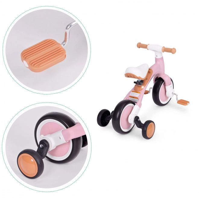 Kinderrad mit Pedalen und Stützrädern 3in1 Pink