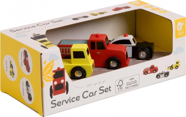 Classic World Holzautos Polizei Feuerwehr Abschleppwagen Set 3 Stk.