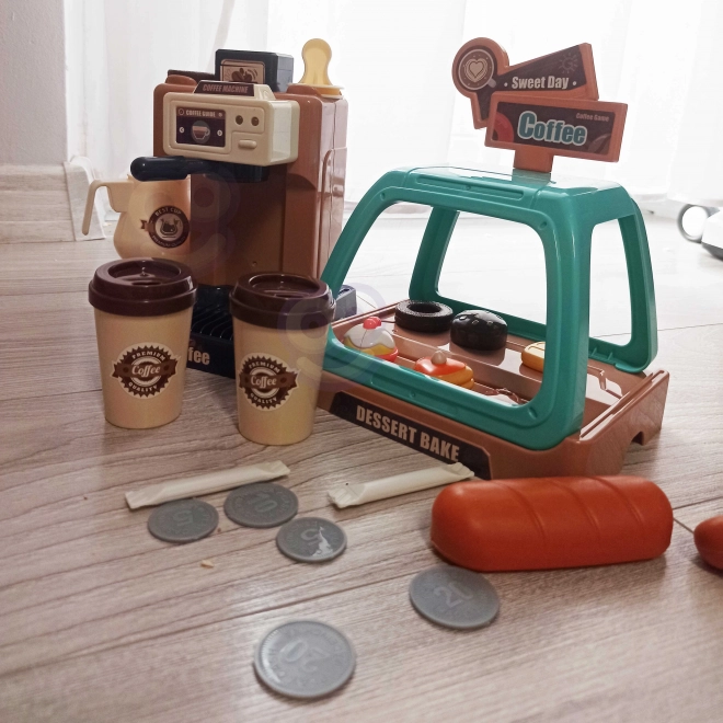 Woopie Spielzeug-Kaffeebar mit Kaffeemaschine und Kuchenvitrine