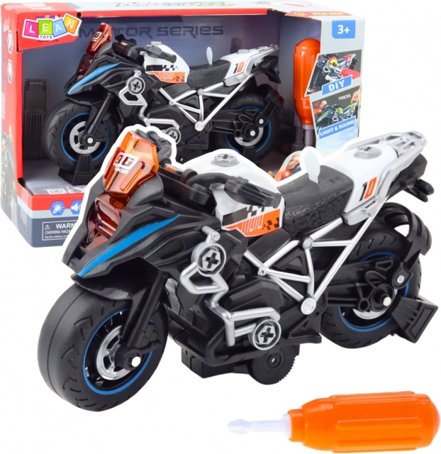 Motorrad zum Zusammenbauen mit Beleuchtung und Soundeffekten Schwarz Rennstil