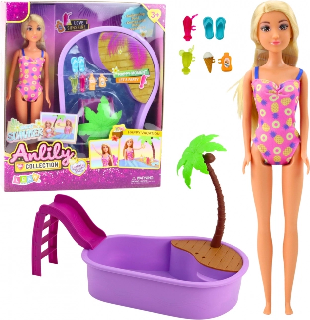 Puppe ANLILY am Strand mit Pool und Zubehör