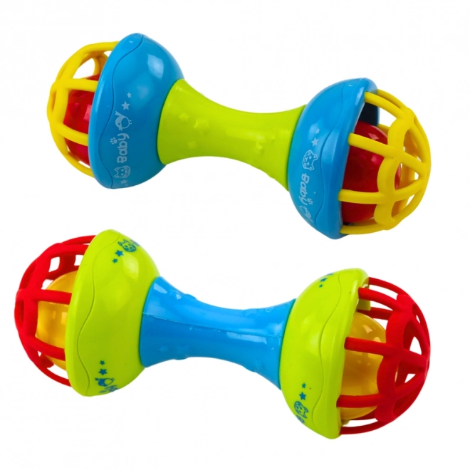 Buntes Baby-Rassel- und Beißspielzeug in Form einer Hantel