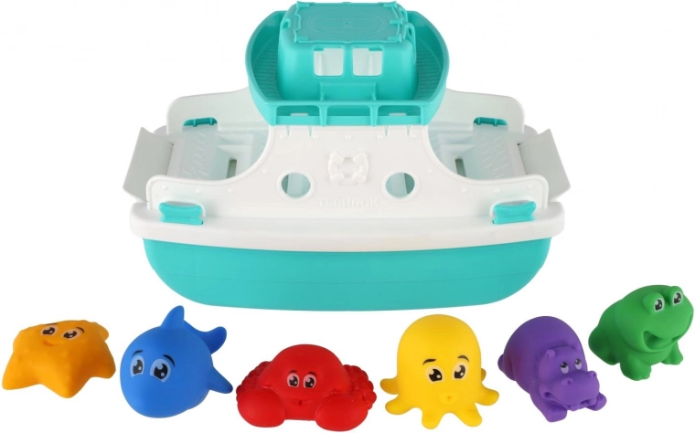 Schwimmendes Boot und weiche Wasserfiguren