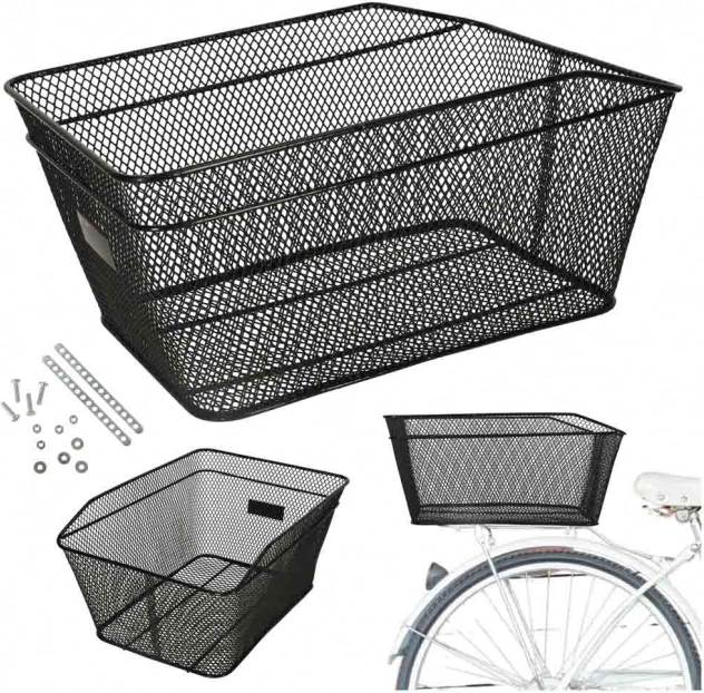 Schwarzer Metall-Fahrradkorb für Gepäckträger 25kg