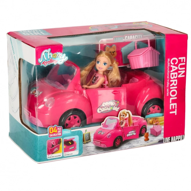 Puppen Cabrio Auto mit Picknickset und Hund - Pink