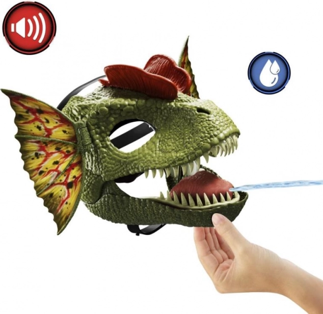 Dilophosaurus Maske Jurassic World mit Geräuschen und Wassereffekt