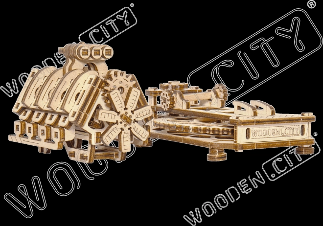 Holzmechanisches 3D-Puzzle V8 Motor