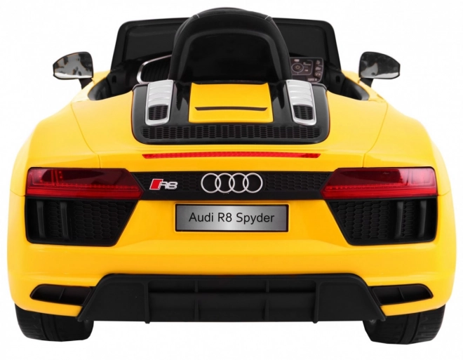 Audi R8 Spyder Batteriepack Gelb + Fernbedienung + EVA + Langsamer Start + MP3-Radio + LED-Diode