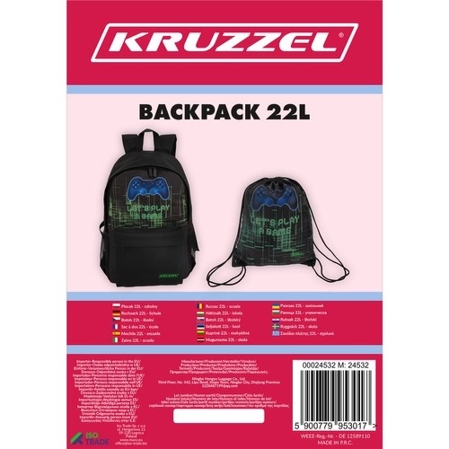 Kruzzel Schulrucksack 22L mit Turnbeutel