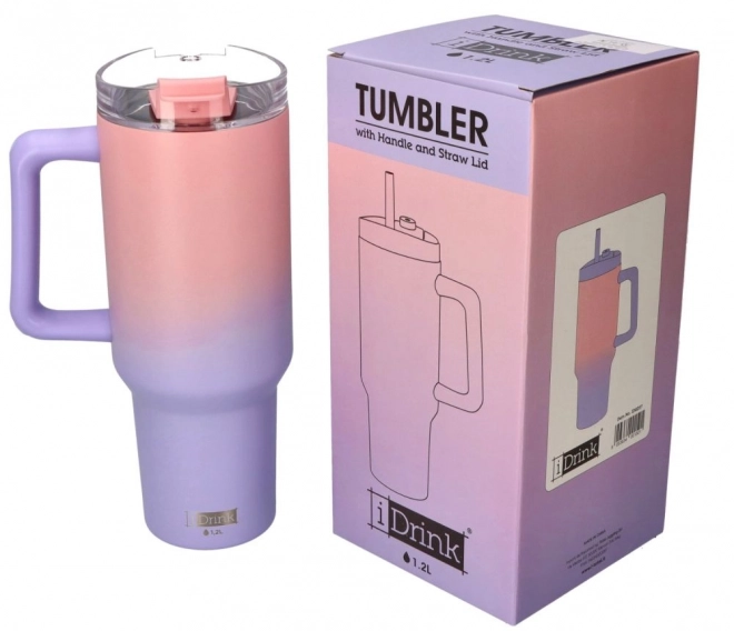 Großer Thermobecher mit Strohhalm - Pastell