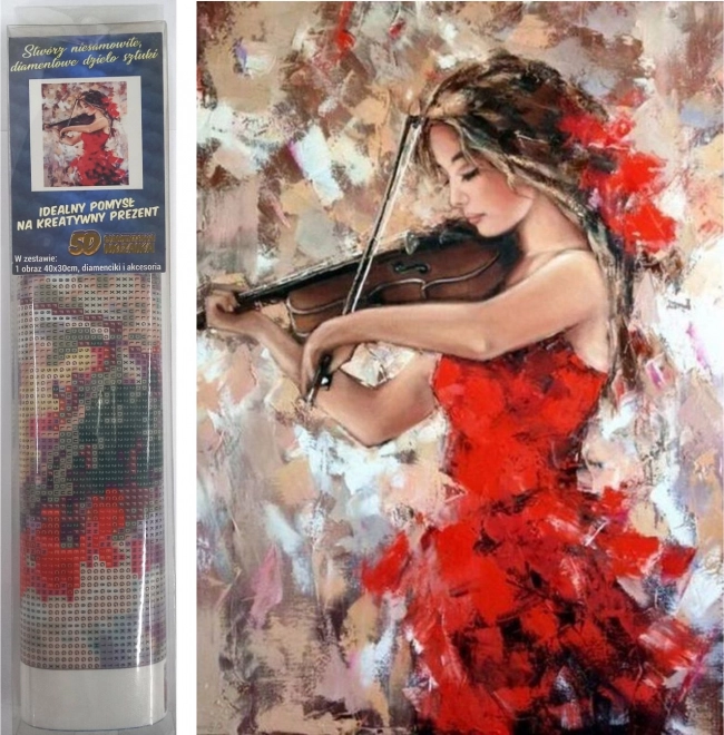 Diamantmalerei Violinistin im Rot 30x40cm