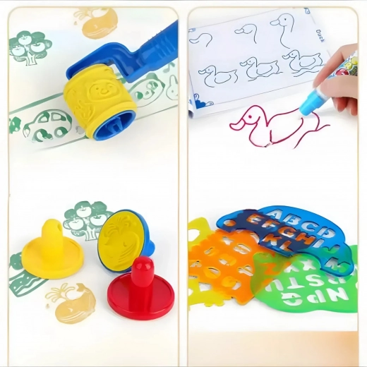 Umfangreiches Set mit Schablonen, Stempeln und Walze